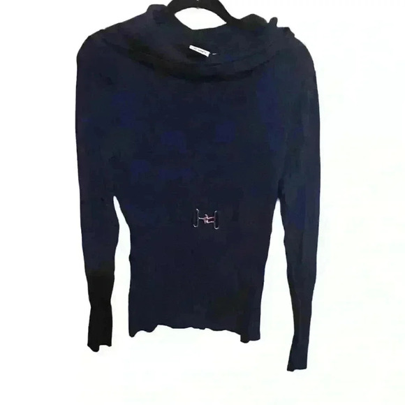 Cato Women’s Sweater Tunic Cowl Neck Buckle Blue Size Medium - Picture 2 of 4
